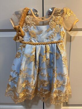 Girls' Gold Floral Lace Party Dress